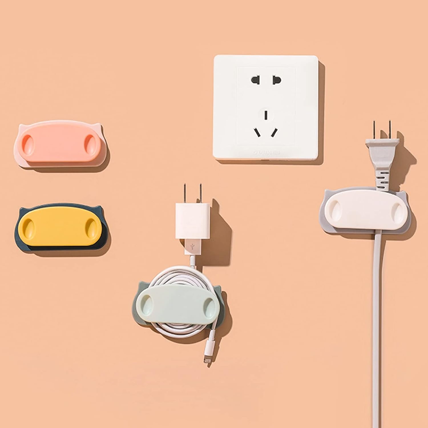 Wukusy pig-shaped wire organizer clips with self-adhesive pads, set of 4, for home improvement and cable management.