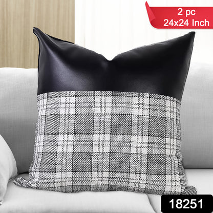 Pair of Wukusy leather and cotton pillow covers in 23x22 inch size, soft and stylish cushion cases for home decor.