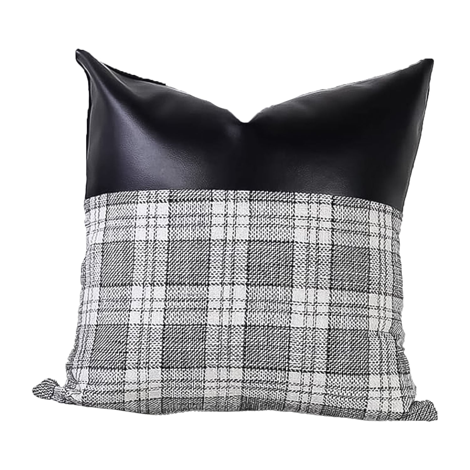 Pair of Wukusy soft leather and cotton pillow covers, 23x22 inch cushion cases for home decor, set of 2.