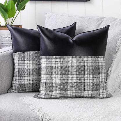 Pair of Wukusy pillow covers made of soft leather and cotton, 23x22 inches, for home decor cushions in a stylish design.