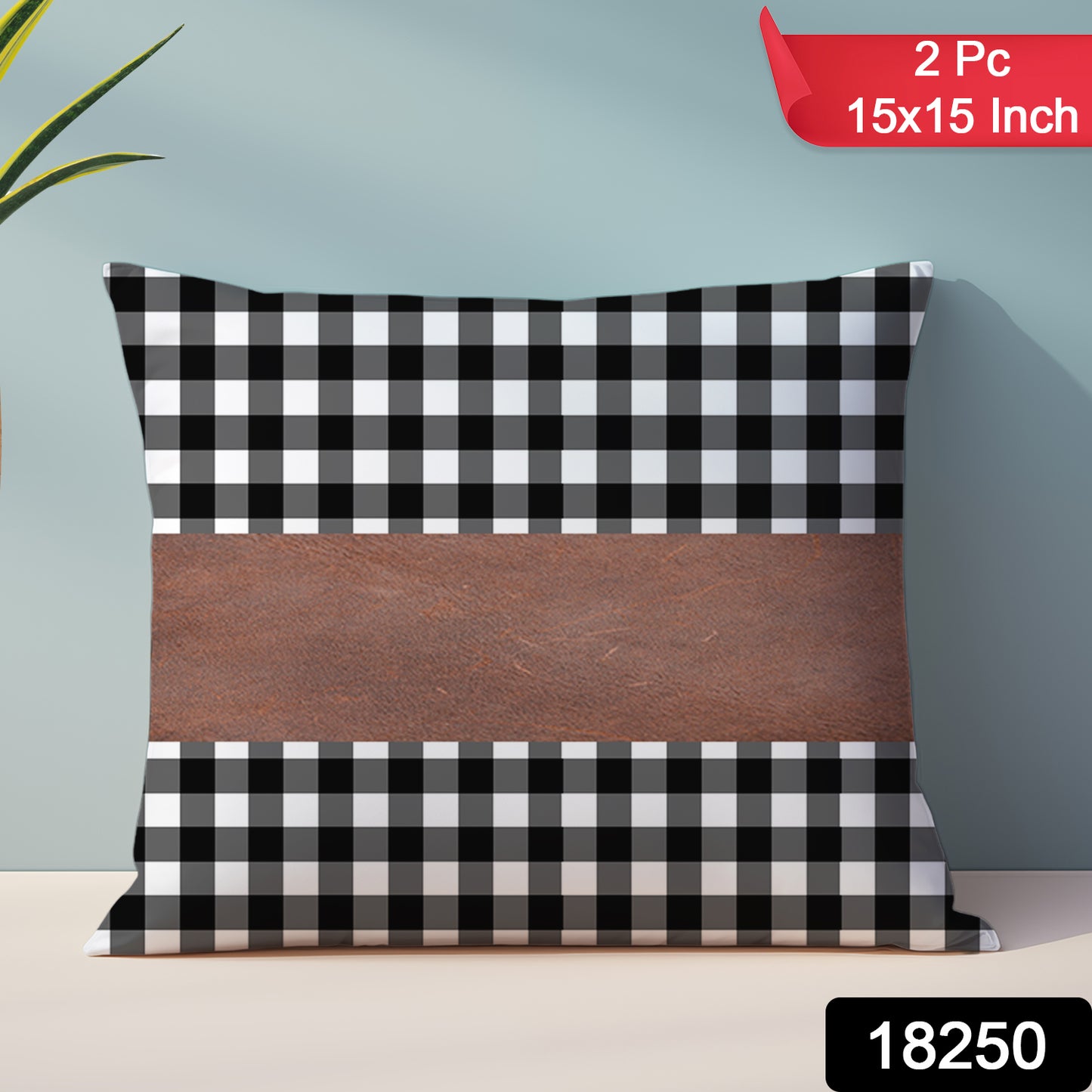 Pair of Wukusy leather and cotton pillow covers, 15x15 inches, stylish home improvement cushion covers for decorative pillows.