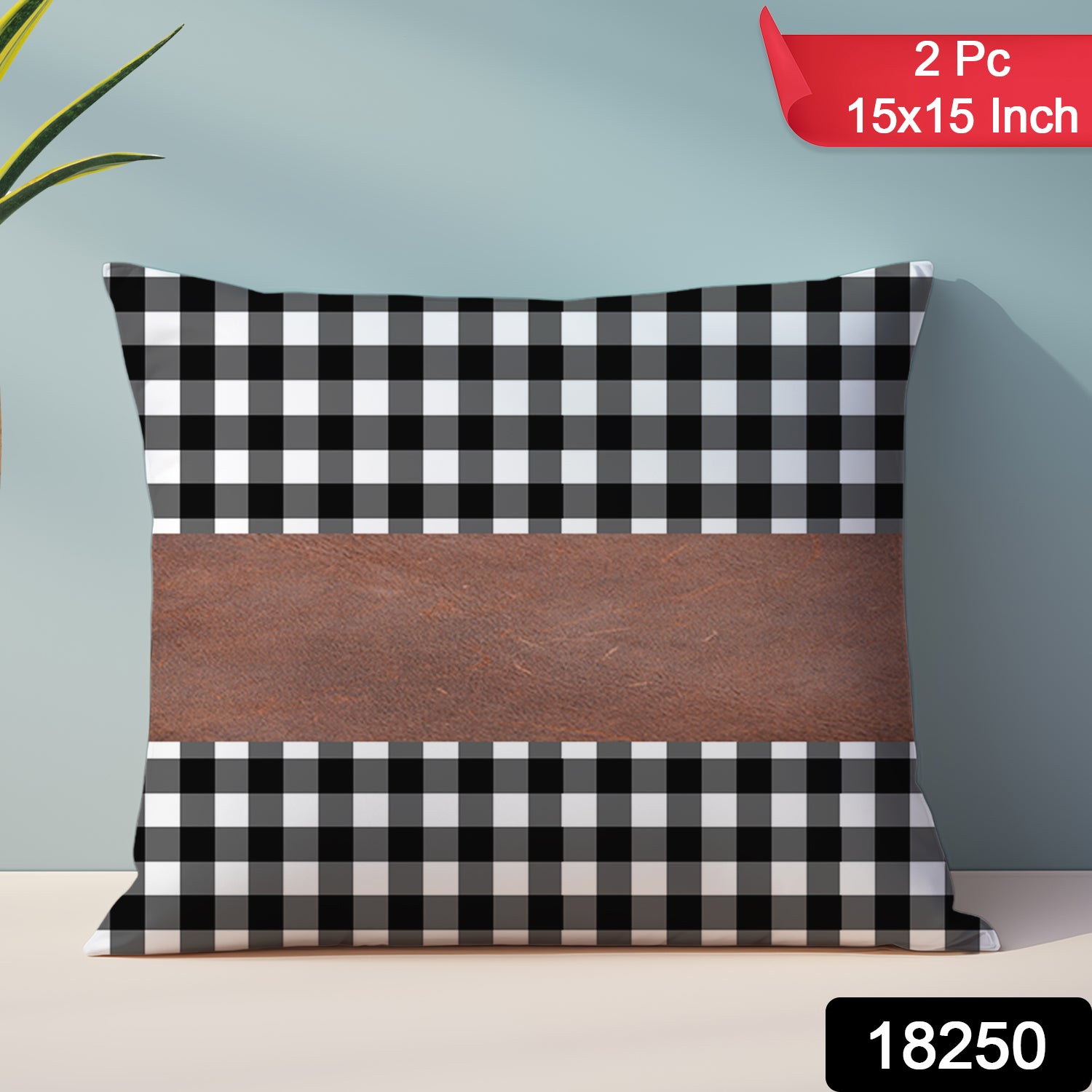 Pair of Wukusy leather and cotton pillow covers, 15x15 inches, stylish home improvement cushion covers for decorative pillows.
