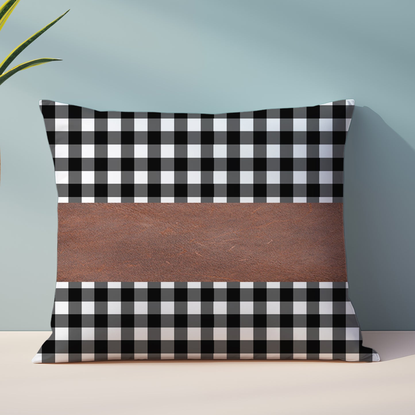 Pair of Wukusy leather and cotton pillow covers, 15x15 inches, for home decor, featuring sleek design and comfortable fabric.