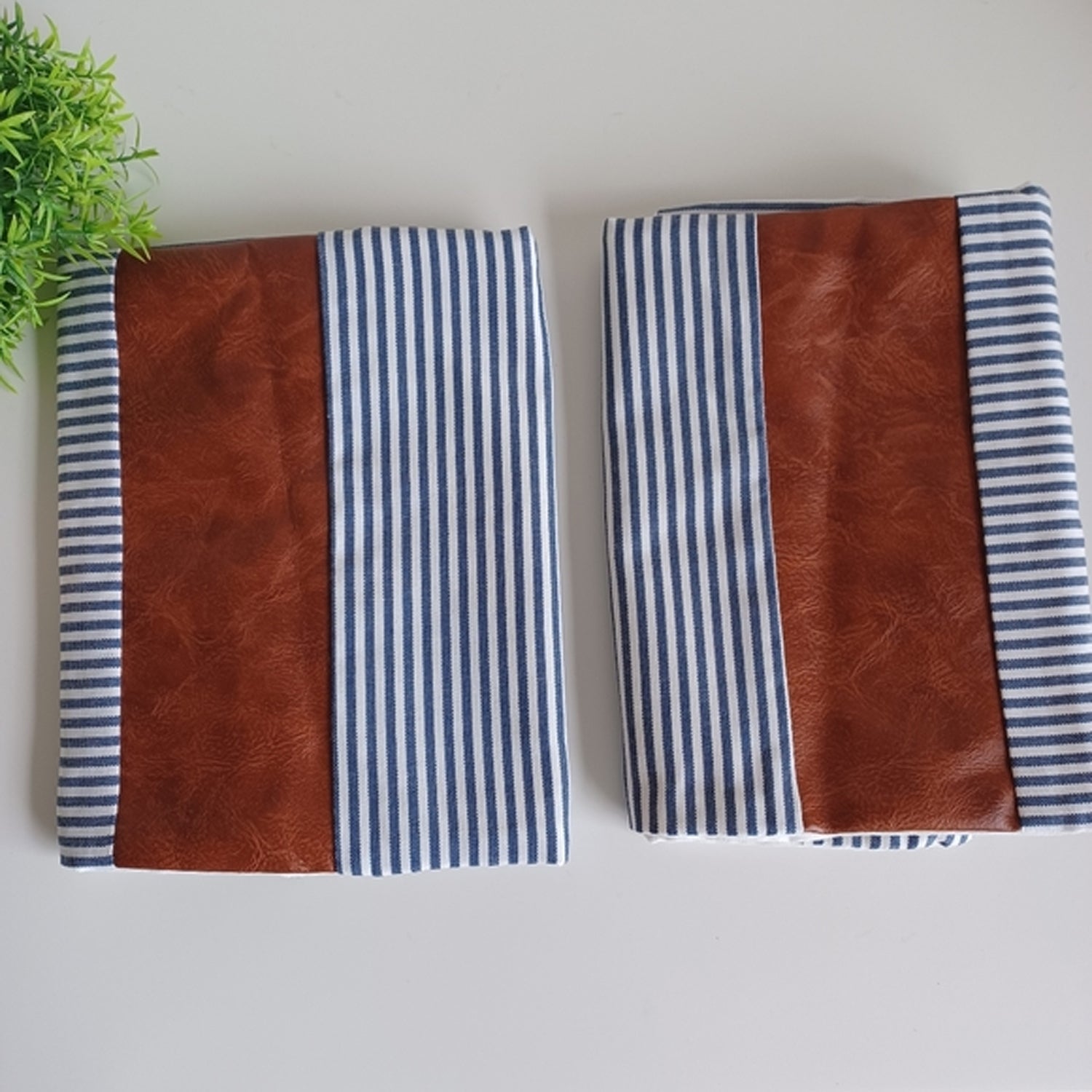 Pair of 16x16 inch Wukusy leather and cotton pillow covers, soft and stylish cushion covers for home decor.