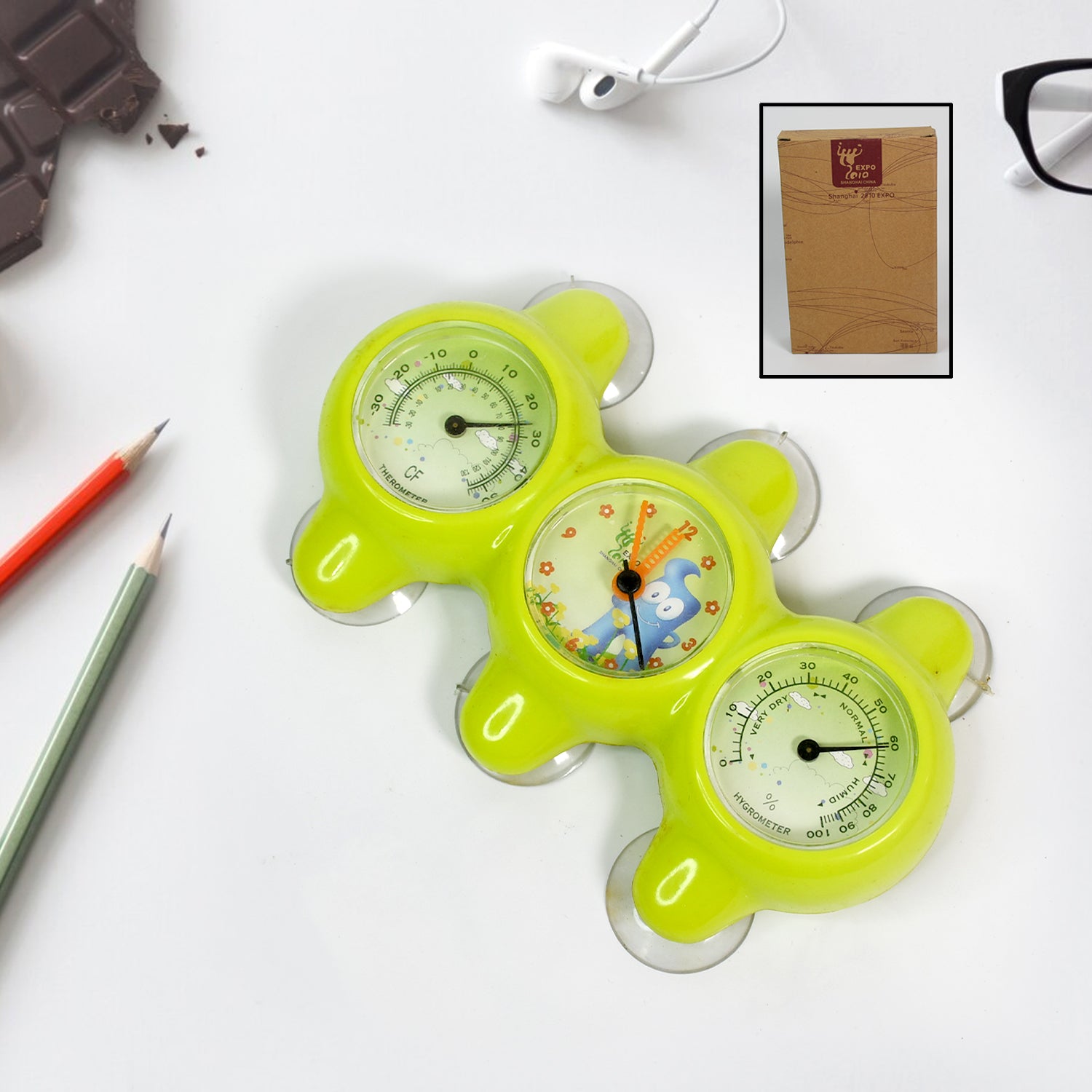Wukusy plastic 3-in-1 precision desktop clock for home improvement, showing time, date, and temperature on a sleek surface.