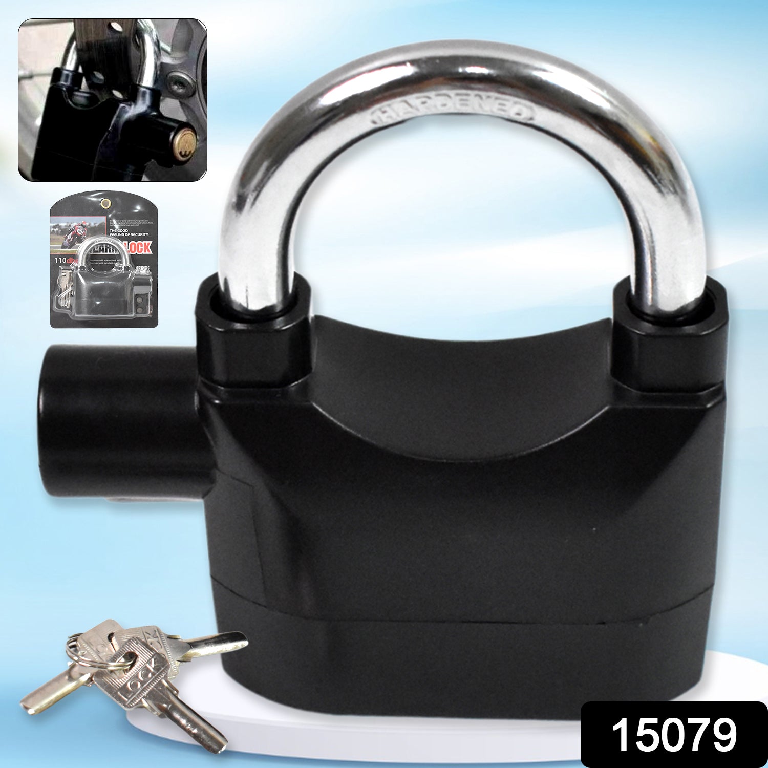 Wukusy waterproof plastic body siren alarm lock with three keys, designed for home security and smart alarm protection.