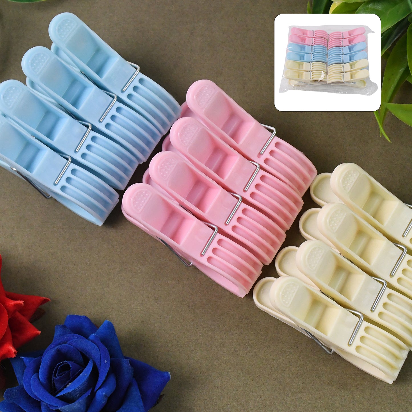 Multicolour plastic cloth clips from Wukusy, pack of 12, ideal for home improvement and laundry tasks.