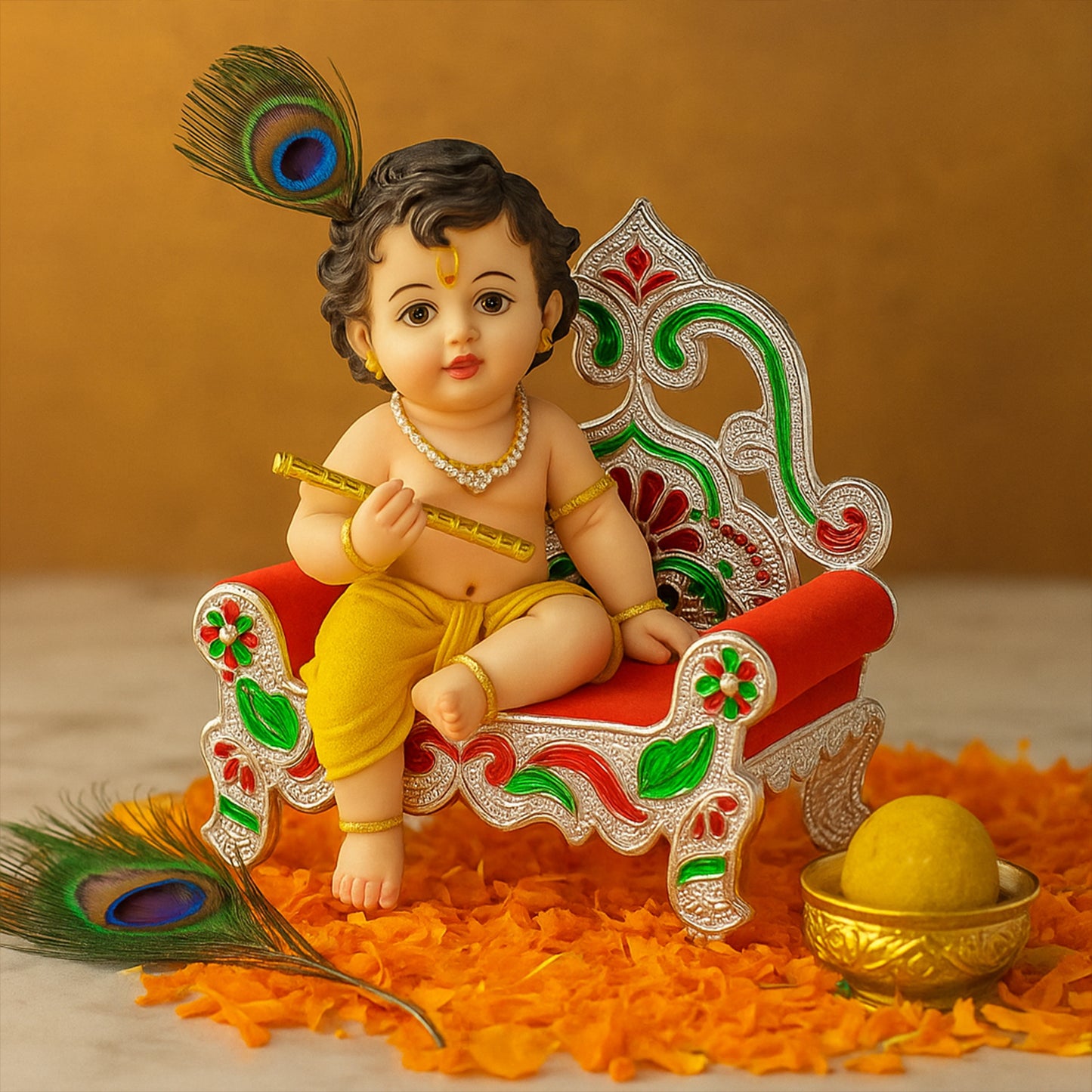 Plastic decorative small Singhasan for Laddu Gopal Krishna Ji or Ganesha idol, ideal for home decor, by Wukusy.