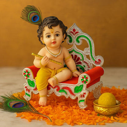 Plastic decorative small Singhasan for Laddu Gopal Krishna Ji or Ganesha idol, ideal for home decor, by Wukusy.