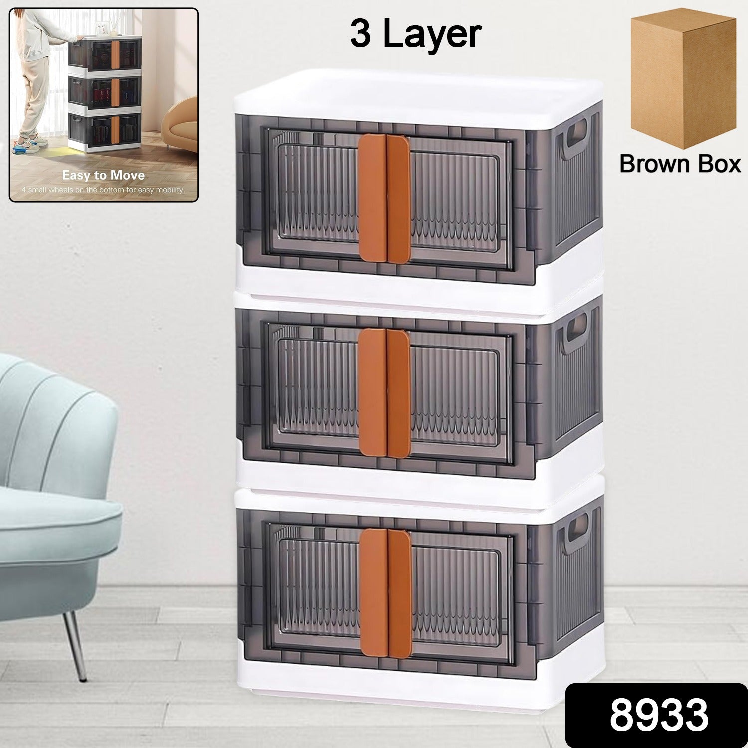 Wukusy plastic folding wardrobe storage organizer with 3 layers, ideal for home organization and closet decluttering.