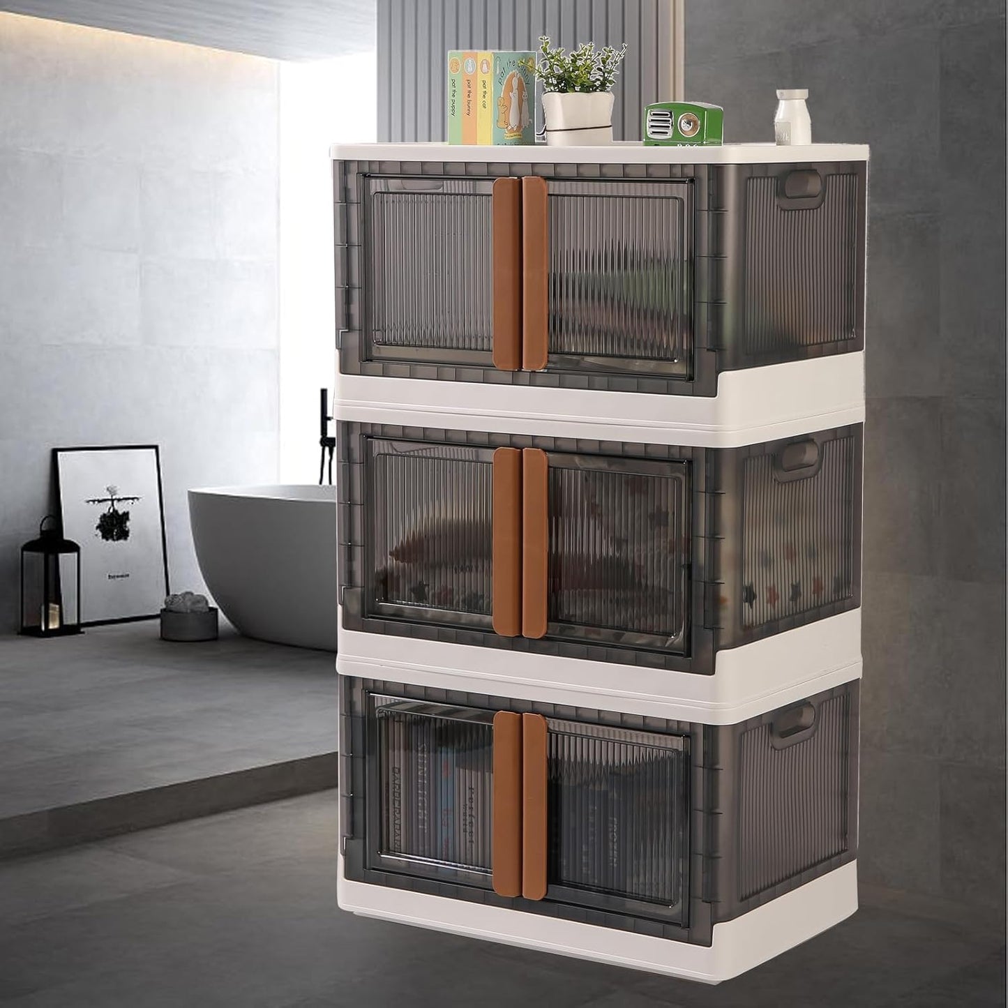 Wukusy plastic folding wardrobe storage organizer with 3 layers for home closet organization, made of durable plastic.