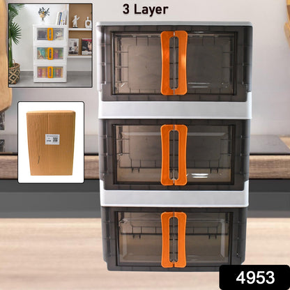 Wukusy plastic folding wardrobe storage organizer with 3 layers, designed for home closet organization and space-saving storage.