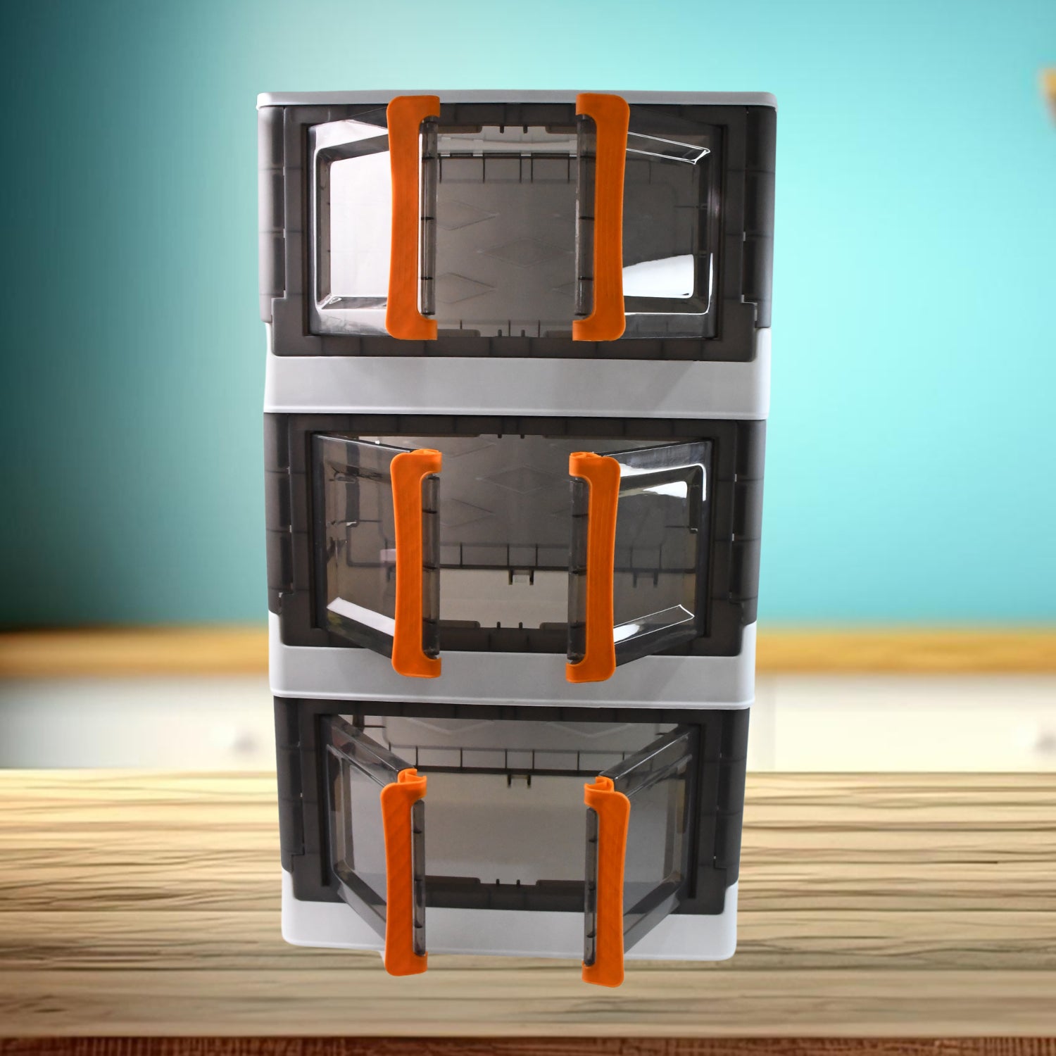 Wukusy plastic folding wardrobe storage organizer with 3 layers, ideal for home closet organization and space-saving storage.