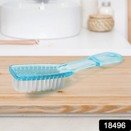 Wukusy plastic handle scrubbing brush for shoes and clothes, 19 cm, colorful mix, durable home cleaning tool.