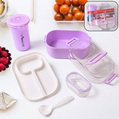 Wukusy plastic lunch box set for kids with small box and bottle, durable food storage containers in a 4-piece set.