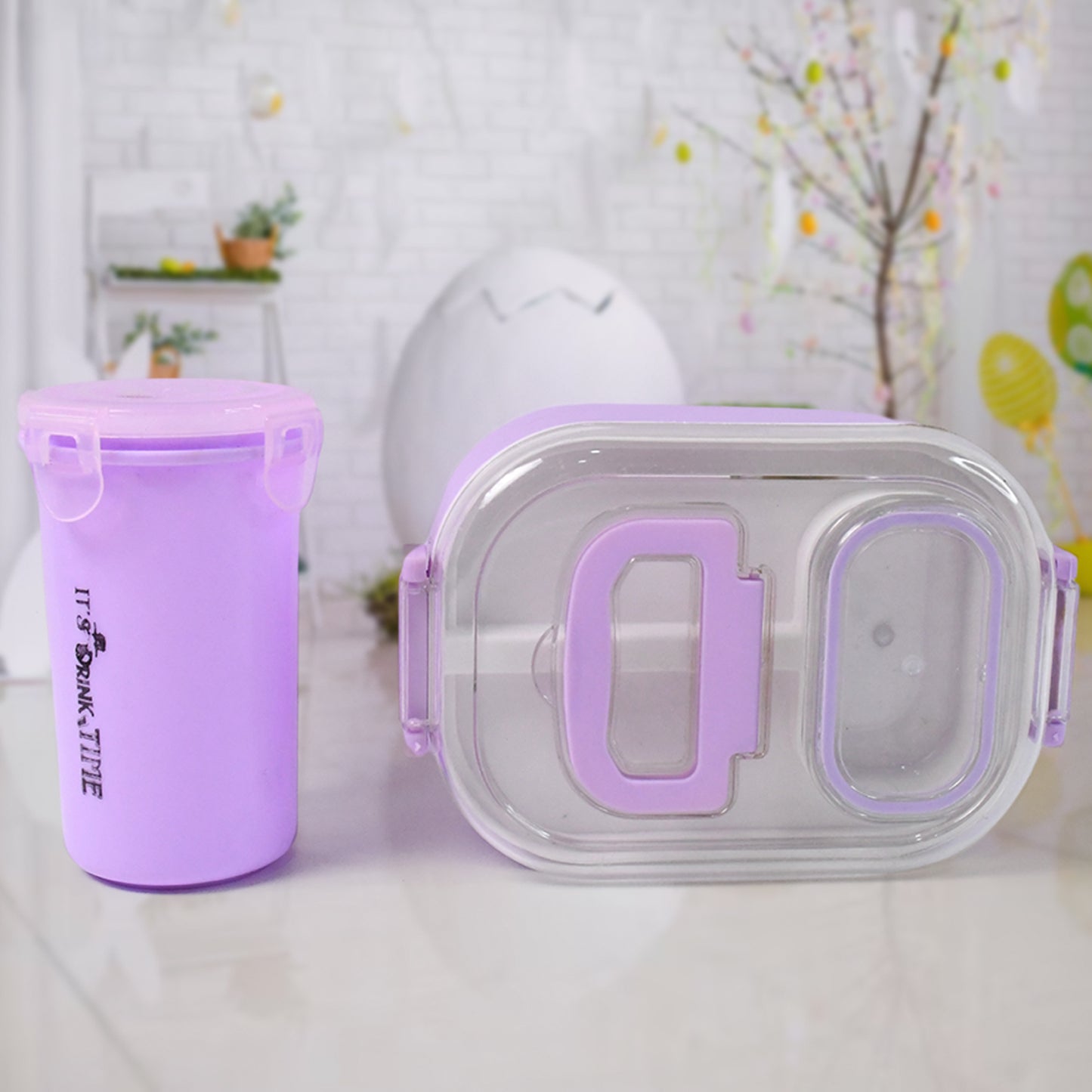 Wukusy plastic lunch box set with small box and bottle for kids, including four colorful containers for lunch storage.