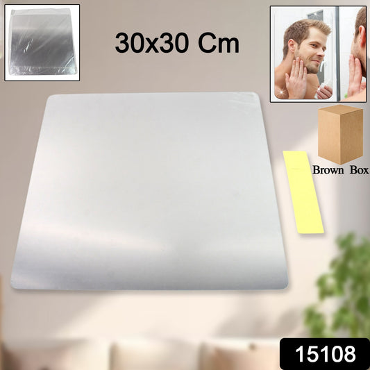Wukusy plastic square 3D mirror wall sticker, 30x30 cm, for home improvement, showing a shiny, geometric mirror design on wall