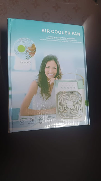 Wukusy portable air conditioner fan with 7-color changing lights, compact design for home improvement cooling and ambiance.