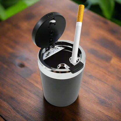 Wukusy portable car ashtray with lid and blue LED light, compact and easy to use for home improvement and vehicle smoking accessories.