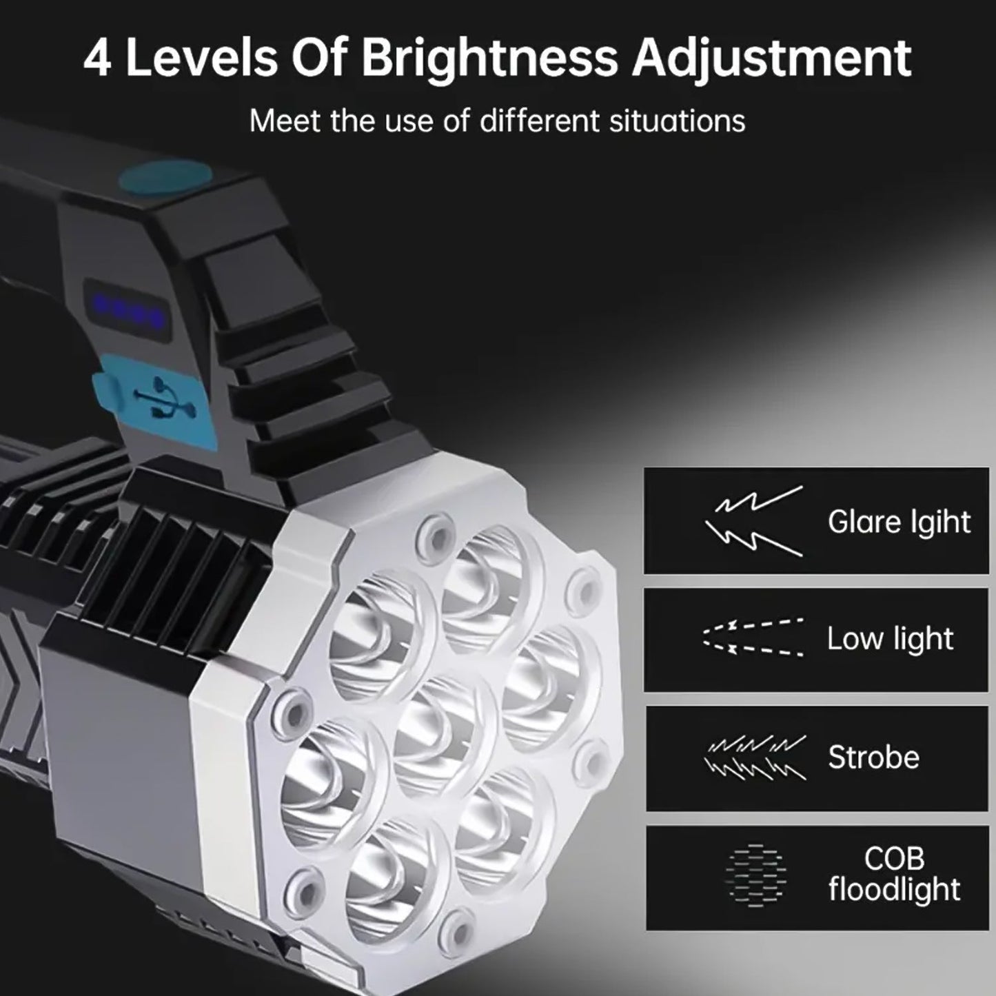 Wukusy portable COB 7-LED rechargeable flashlight with side light, compact hand-held torch for home improvement tasks.