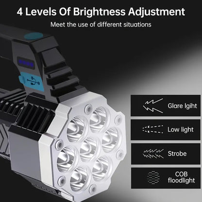 Wukusy portable COB 7-LED rechargeable flashlight with side light, compact hand-held torch for home improvement tasks.