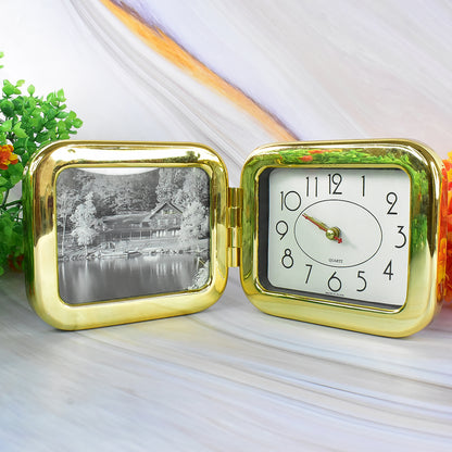 Wukusy portable foldable desk clock, space-saving and stylish design, placed on a home office desk for easy timekeeping.