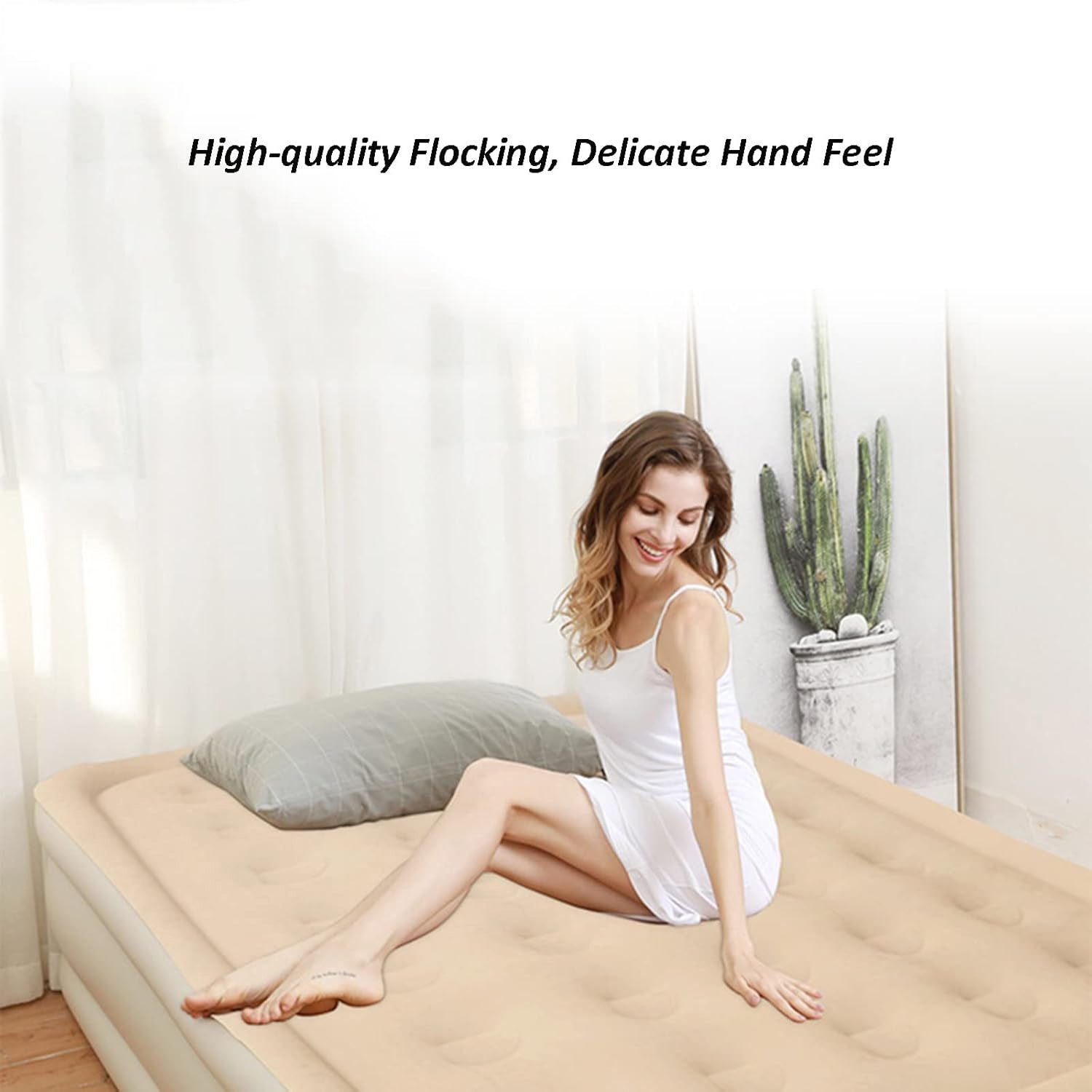 Wukusy portable inflatable folding lazy bed in blue, 190x100x40 cm, ideal for home relaxation or travel use