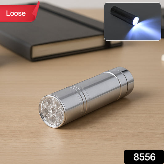 Wukusy portable mini LED flashlight with 9 bright LEDs, compact pocket design, battery operated, ideal for emergency use.