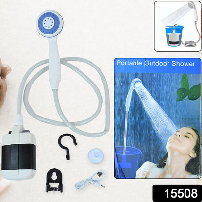 Wukusy portable outdoor shower kit with hose and showerhead, ideal for camping and outdoor home improvement.
