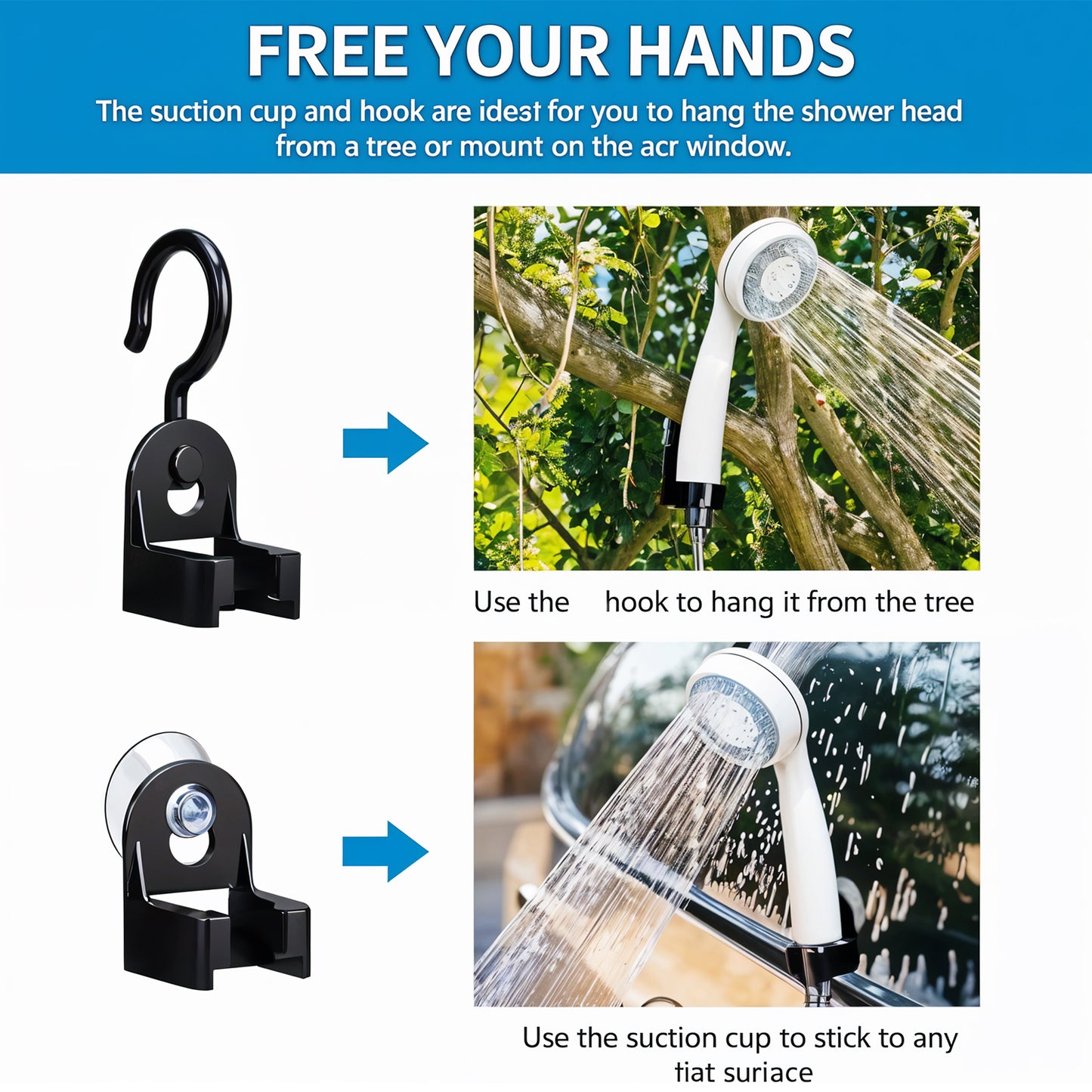 Portable outdoor shower kit by Wukusy with showerhead, hose, and sturdy setup for convenient outdoor rinsing.