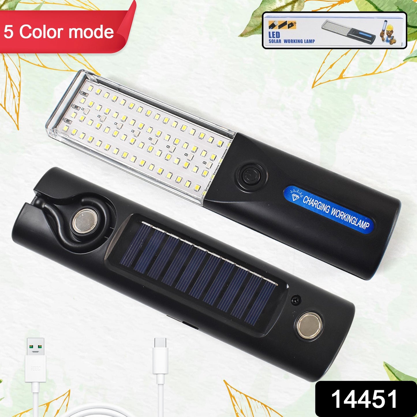 Wukusy portable solar LED lamp for emergency and work lighting, compact design ideal for home improvement projects.