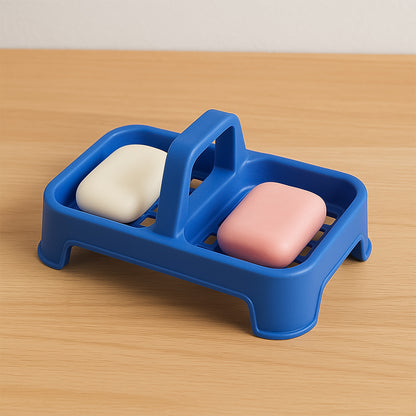 Wukusy premium 2-in-1 double soap dish stand for bathroom or kitchen, durable plastic with two compartments for soap storage.