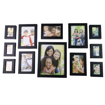 Set of 12 black photo frames from Wukusy for wall hanging gallery display, ideal for home decoration and photo organization.