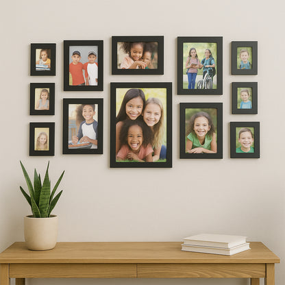 Set of 12 black Wukusy photo frames for wall hanging, perfect for gallery displays and home decoration.