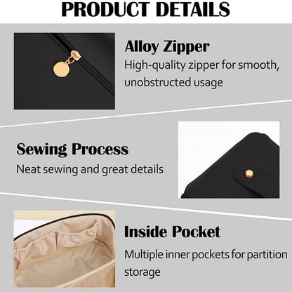 Wukusy black travel makeup toiletry organizer pouch with zipper and handle, ideal for compact personal care storage
