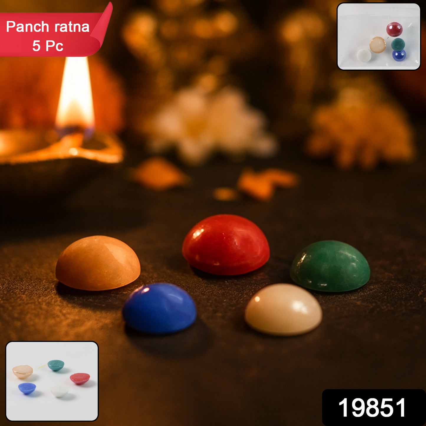 Set of five Premium Panch Ratna stones by Wukusy for home improvement, showcasing polished multi-colored gemstones.