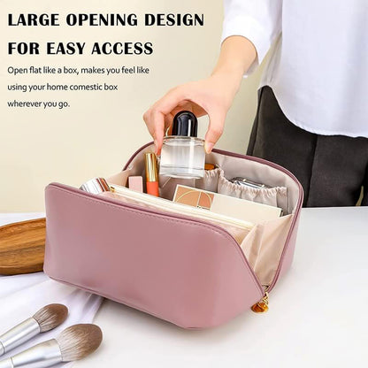 Wukusy Peach travel makeup and toiletry organizer pouch with zipper and handle, ideal for compact home and travel storage.