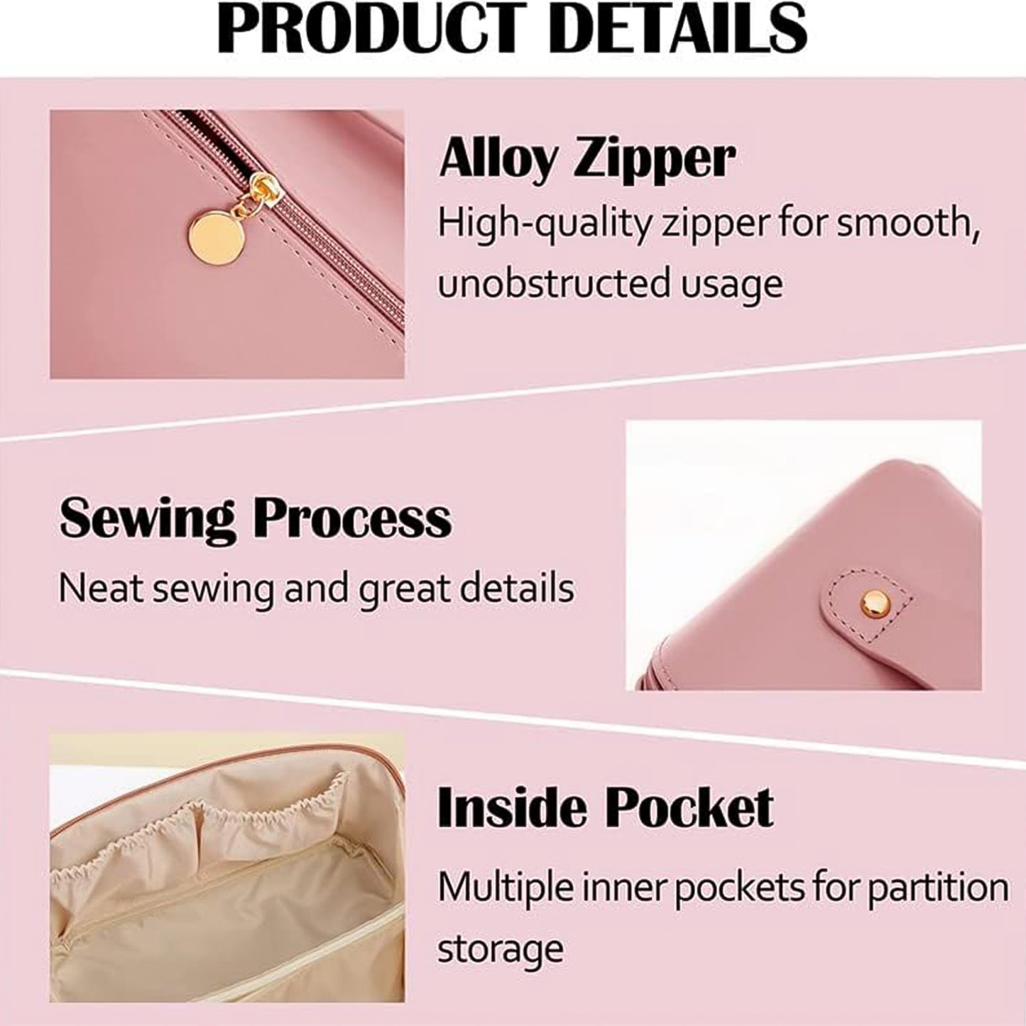 Wukusy peach travel makeup and toiletry organizer pouch with zipper and handle, ideal for home improvement and travel storage.