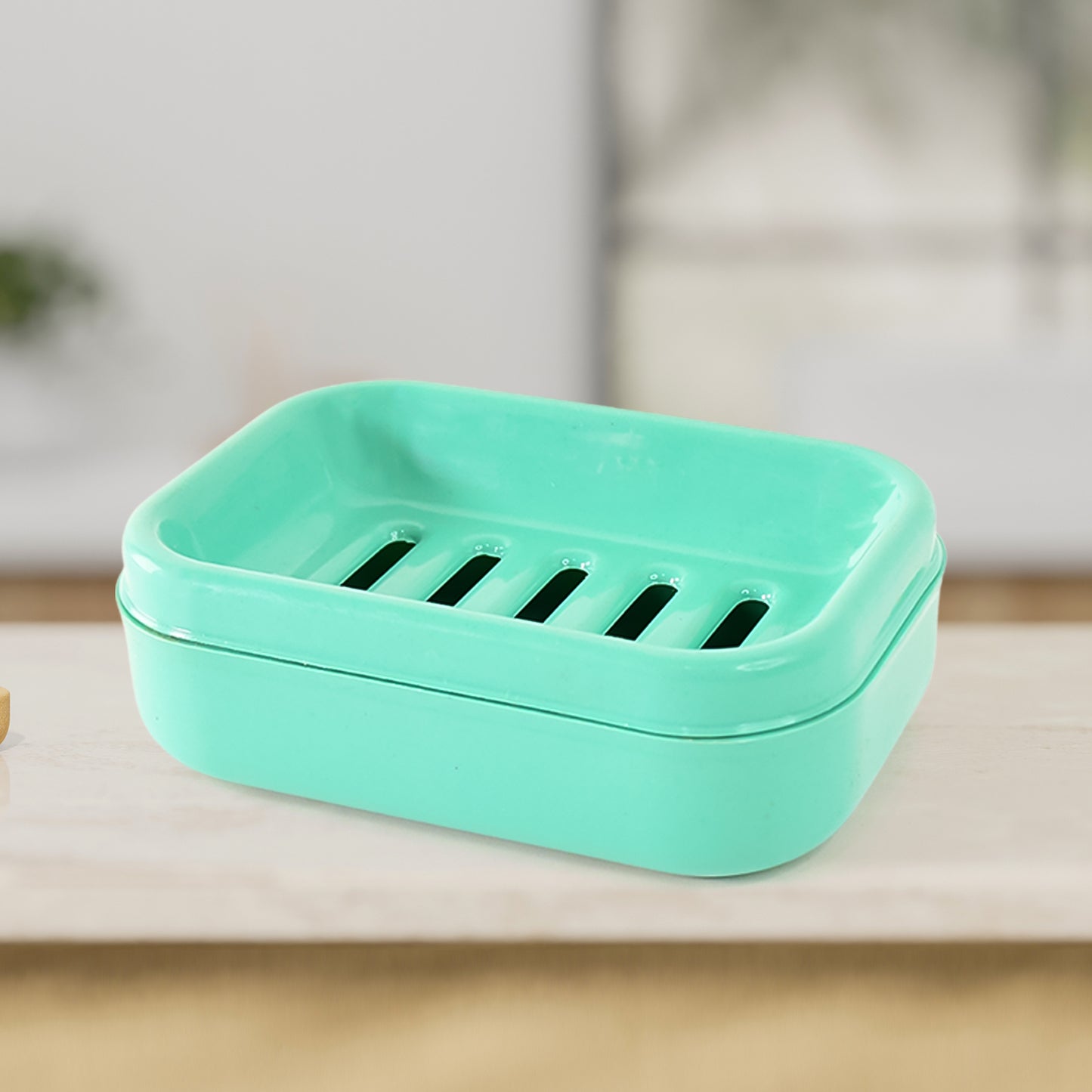 Aqua green rectangular plastic soap case by Wukusy, designed for home improvement, showcasing its durable, sleek design.