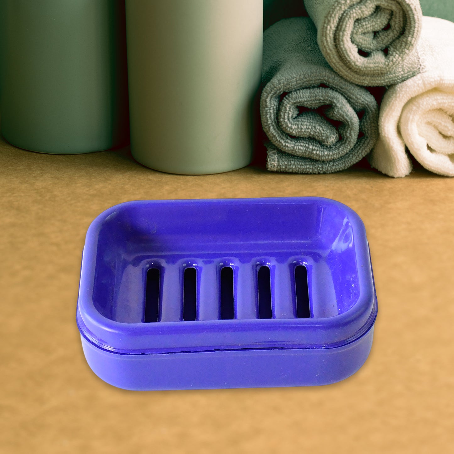 Blue plastic soap case by Wukusy, rectangular shape, premium quality, ideal for home improvement and bathroom organization.