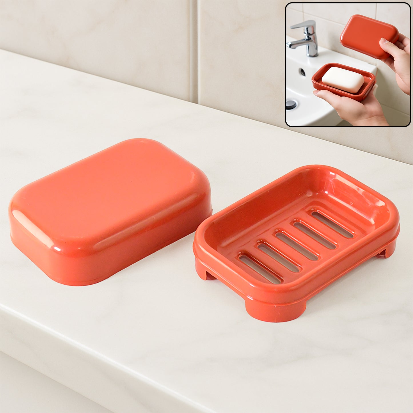 Rectangular brick red plastic soap case by Wukusy, premium quality home improvement accessory for storing soap.