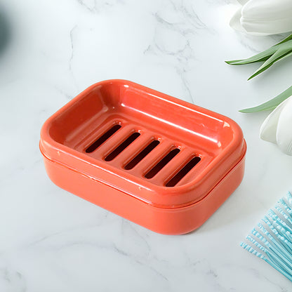 Rectangular brick red plastic soap case by Wukusy, durable and sleek for home bathroom organization.
