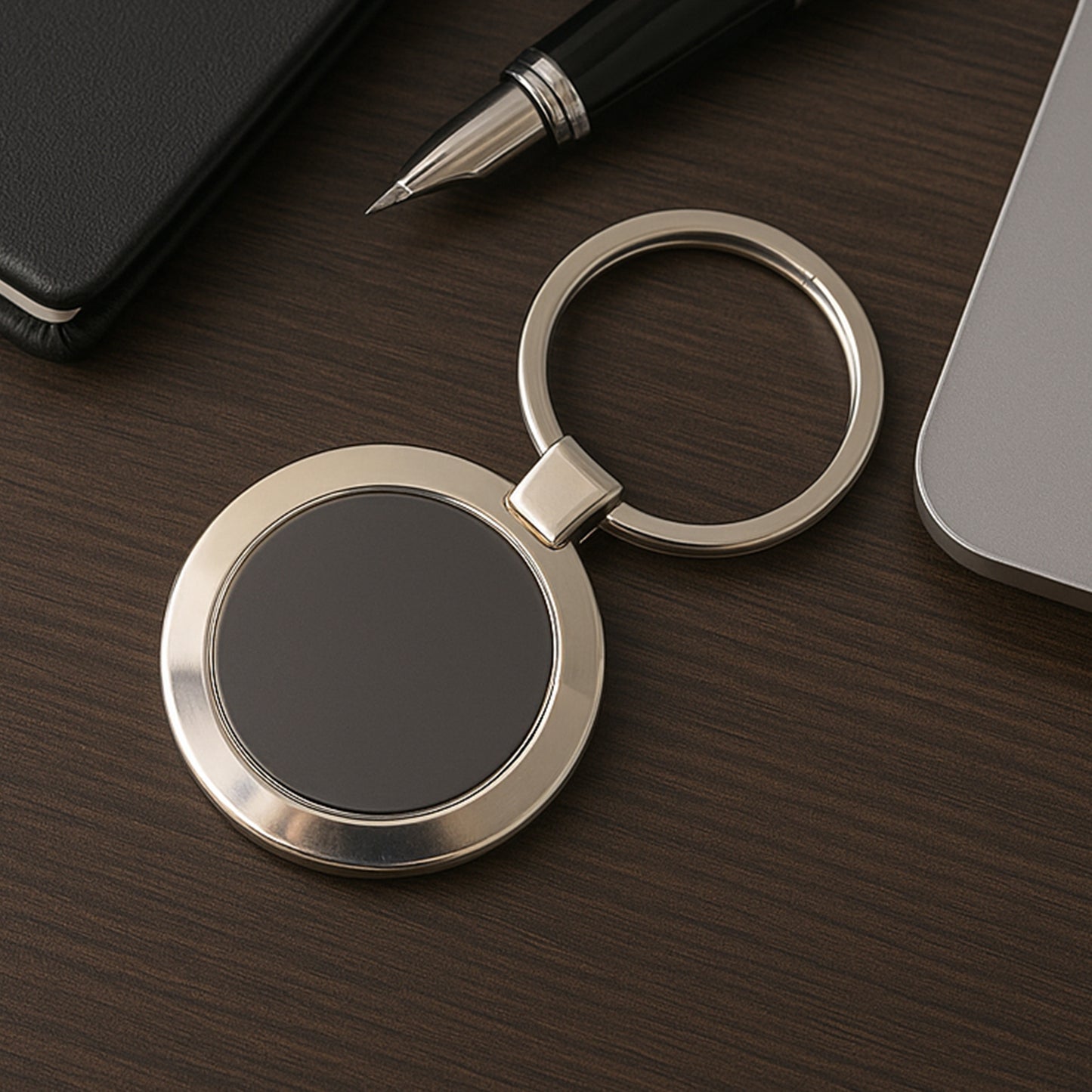Wukusy premium round metal keychain, durable home improvement accessory with a sleek round design, 1 piece.