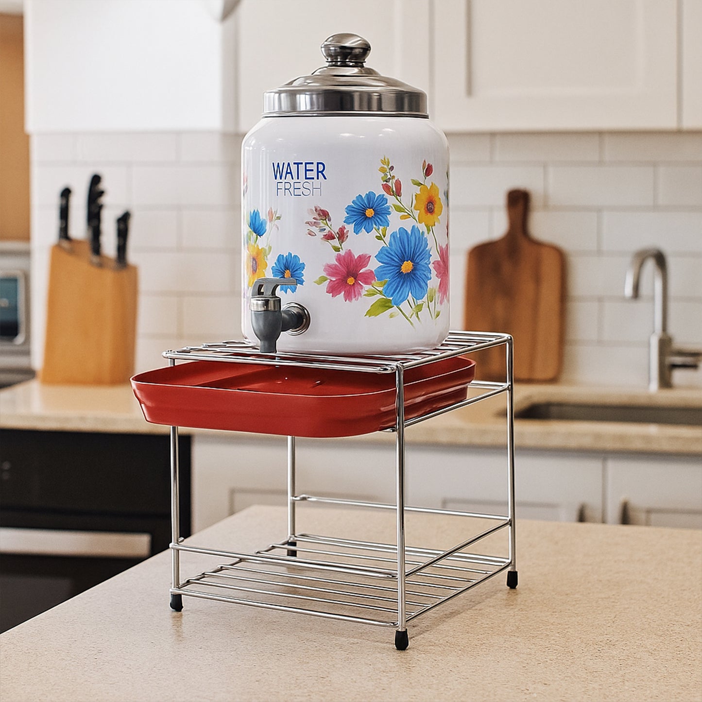 Wukusy stainless steel multipurpose utensils storage stand set for kitchen organization, with multiple compartments for utensils.
