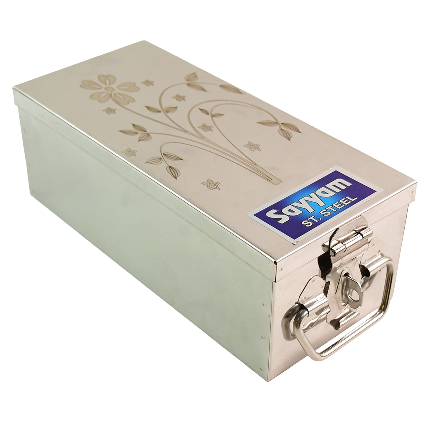 Wukusy premium stainless steel jewellery storage box with velvet lining, lock, and red interior for elegant organization.
