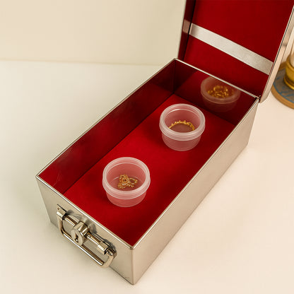 Wukusy premium stainless steel jewelry storage box with velvet lining, lock, and red interior for organized home jewelry storage.
