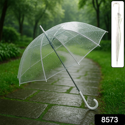Wukusy transparent dome umbrella with curved handle, ideal for home improvement, shown open with clear canopy and sturdy construction.