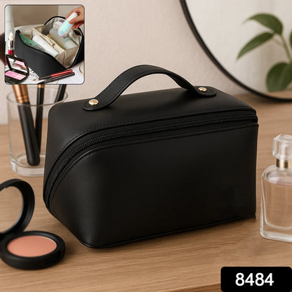 Wukusy premium travel makeup and toiletry organizer pouch with zipper and handle, ideal for compact personal storage.