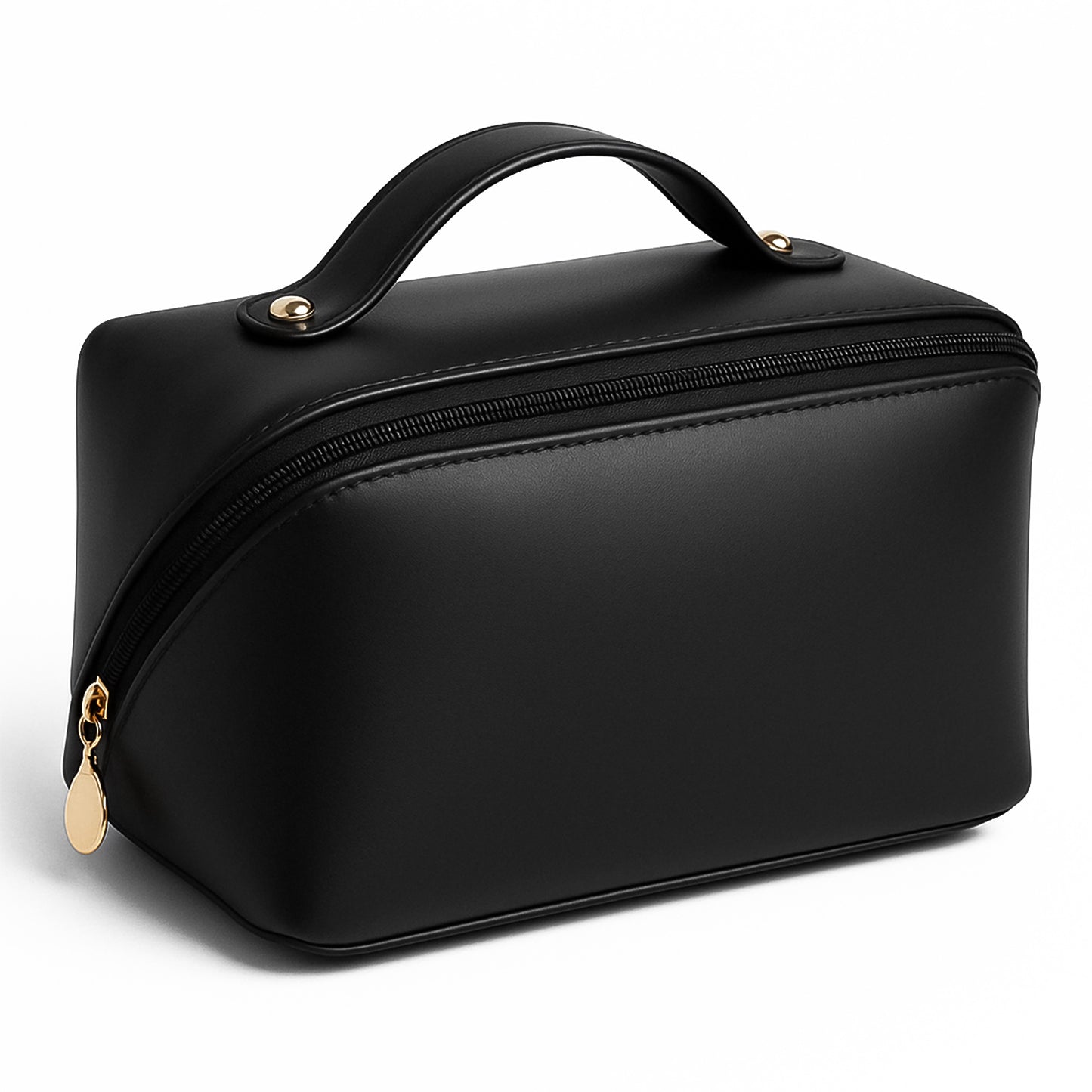 Wukusy premium travel makeup and toiletry organizer pouch with zipper and handle, compact storage for toiletries and cosmetics.