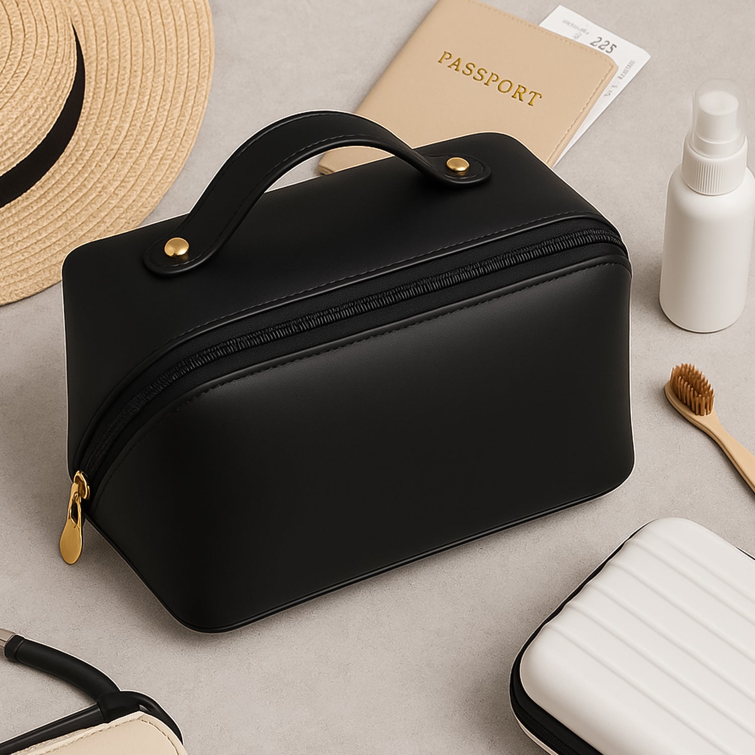 Wukusy premium travel makeup and toiletry organizer pouch with zipper and handle, ideal for compact home and travel storage